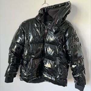 Shiny Black Puffer Bomber Jacket